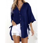 Casual Loose Button Irregur Solid Color Half Sleeve Shirt