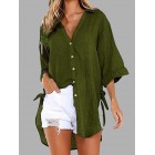 Casual Loose Button Irregur Solid Color Half Sleeve Shirt