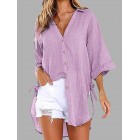 Casual Loose Button Irregur Solid Color Half Sleeve Shirt