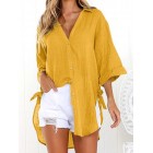 Casual Loose Button Irregur Solid Color Half Sleeve Shirt