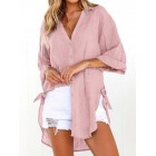 Casual Loose Button Irregur Solid Color Half Sleeve Shirt