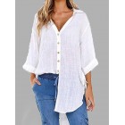 Casual Loose Button Irregur Solid Color Half Sleeve Shirt