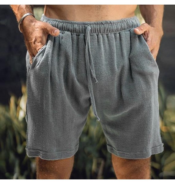 Men's Basic ce-Up Drawstring Linen Shorts