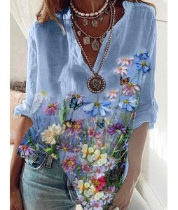 V-neck Floral Print Light Blouse