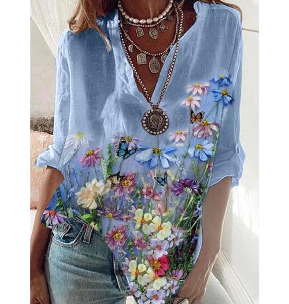 V-neck Floral Print Light Blouse