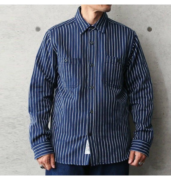 Men's Retro Blue And White Striped Casual Jacket