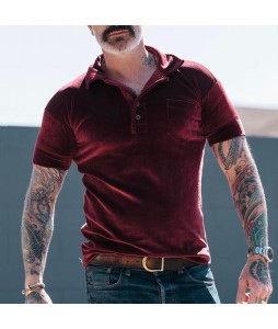 Men's Pre-Fall Burgundy Henley Colr T-Shirt Colr Polo Shirt