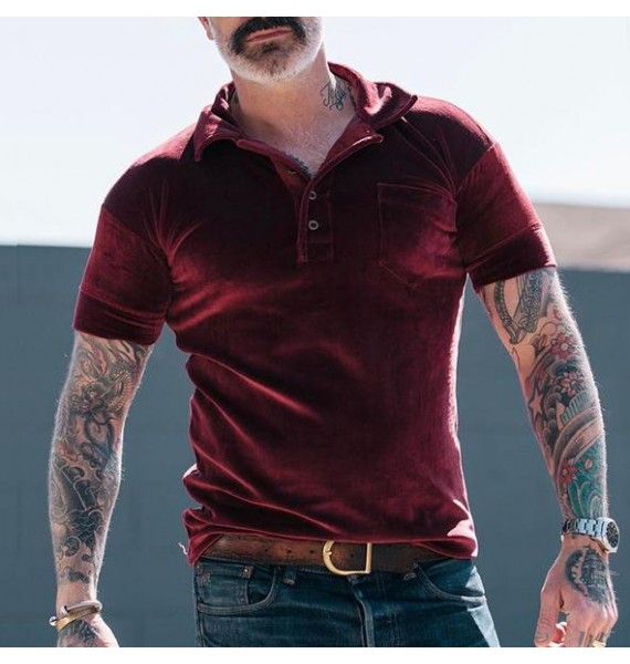 Men's Pre-Fall Burgundy Henley Colr T-Shirt Colr Polo Shirt