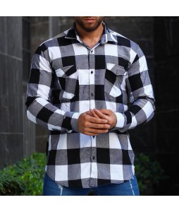 Casual Long Sleeve Bck And White Pid Men's Shirt