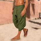 Men's Boho Linen Drawstring Loose Pockets Casual 7 Point Pants