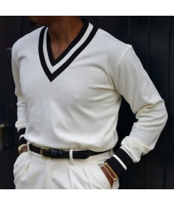 Retro Gentleman Simple Contrast Color V-neck Sweater