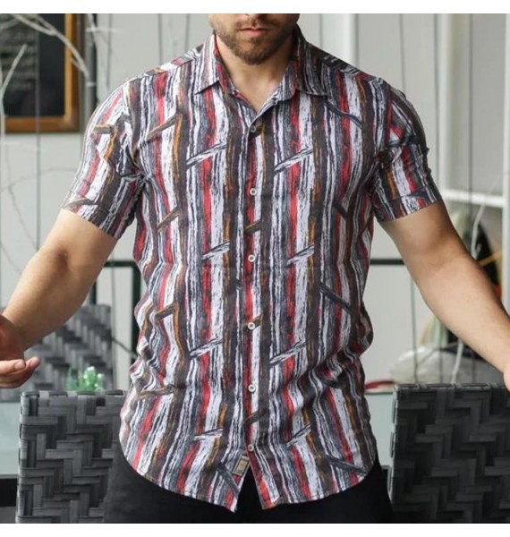 Striped Print Short Sleeve Casual Shirt