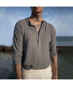 Men's Linen Half-open Colr Long-sleeved Shirt