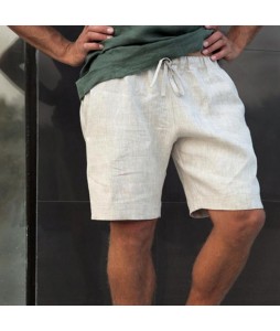 Men's Summer Loose ce-Up Five-Point Pants Solid Color Linen Shorts