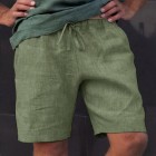 Men's Summer Loose ce-Up Five-Point Pants Solid Color Linen Shorts