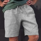 Men's Summer Loose ce-Up Five-Point Pants Solid Color Linen Shorts