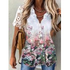 Fashion Floral Print Wavy V-Neck Short Sleeve Shirt