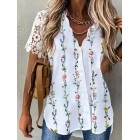 Fashion Floral Print Wavy V-Neck Short Sleeve Shirt