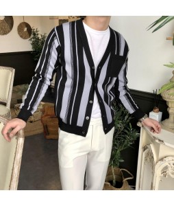 Elegant Men's Striped Knit Cardigan