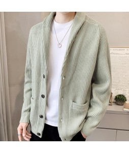 Solid Color V-neck Long-sleeved Casual Pocket Knitted Sweater Cardigan