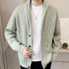 Solid Color V-neck Long-sleeved Casual Pocket Knitted Sweater Cardigan