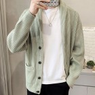 Solid Color V-neck Long-sleeved Casual Pocket Knitted Sweater Cardigan