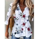 V-neck Floral Print Casual Loose Long-sleeved Blouse