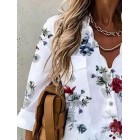 V-neck Floral Print Casual Loose Long-sleeved Blouse