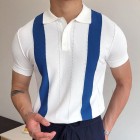 White Striped Slim Knit Polo Shirt