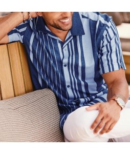 Men's Casual Holiday Striped Short Sleeve Shirt