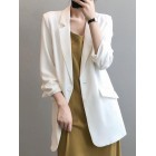 Chiffon Small Suit Jacket Women's Thin Summer Drape Loose Net Red Casual Mid-length White Suit Jacket Women