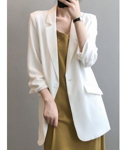 Chiffon Small Suit Jacket Women's Thin Summer Drape Loose Net Red Casual Mid-length White Suit Jacket Women