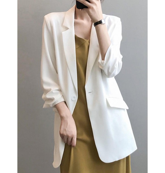 Chiffon Small Suit Jacket Women's Thin Summer Drape Loose Net Red Casual Mid-length White Suit Jacket Women