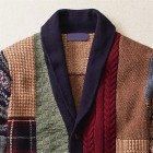 Men  Ethnic Color Block Patchwork Thick Warm Keep Long Sleeve Knitted Cardigan