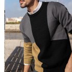 Men's Casual Sweater Colorblock  Round Neck Pullover Knitwear