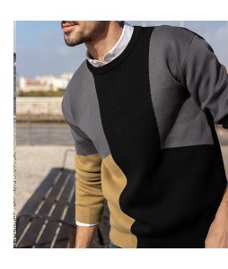 Men's Casual Sweater Colorblock  Round Neck Pullover Knitwear