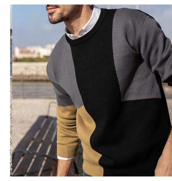 Men's Casual Sweater Colorblock  Round Neck Pullover Knitwear