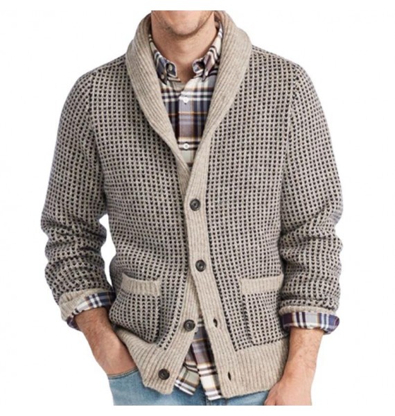 Men's Retro pel Jacquard Casual Sweater Cardigan