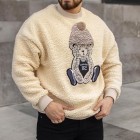 Bear Embroidered Fleece Crew Neck Sweatshirt