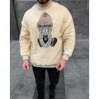 Bear Embroidered Fleece Crew Neck Sweatshirt