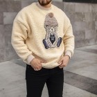 Bear Embroidered Fleece Crew Neck Sweatshirt