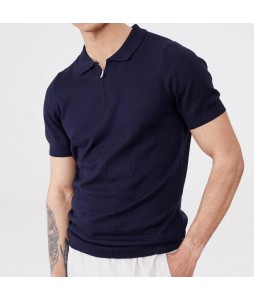 Navy Blue Short-sleeved Polo Shirt