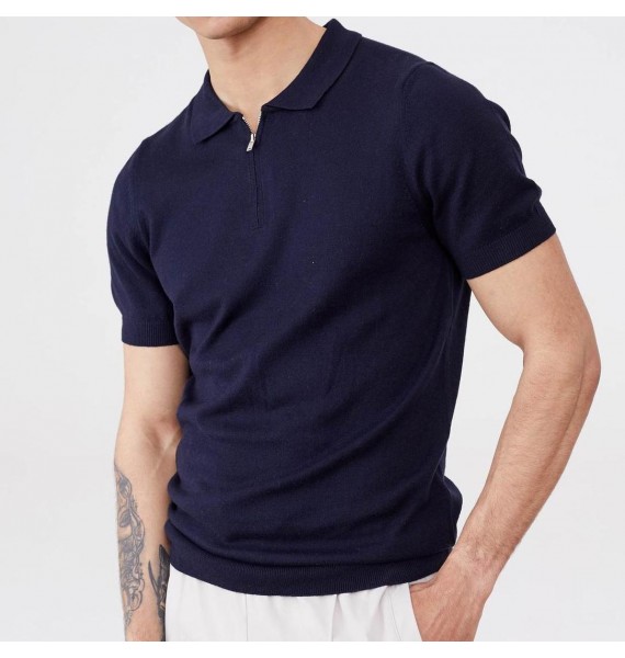 Navy Blue Short-sleeved Polo Shirt