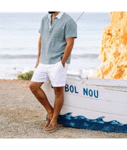 Men's Resort V-Neck Linen Shirt