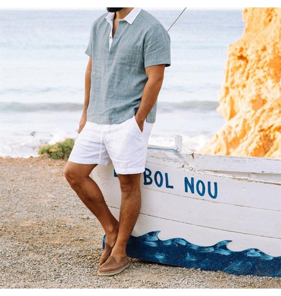 Men's Resort V-Neck Linen Shirt