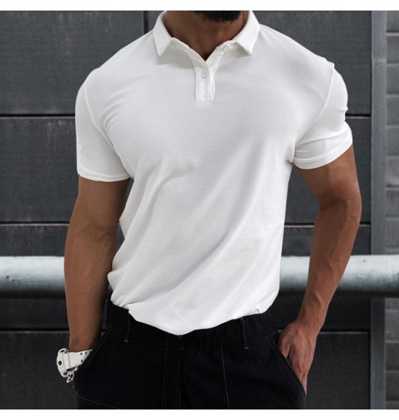 Men's Solid Color Business Casual Cotton Polo Shirt