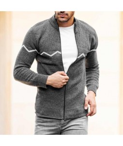 Men's Zip Open Printed Knit Cardigan