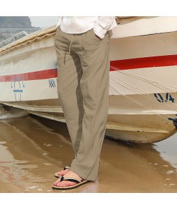 Men's Solid Color Casual Breathable Linen Multi Pocket Trousers