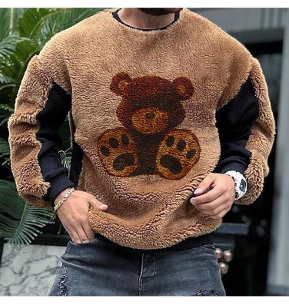 Casual Teddy Panel Plush Sweatshirt