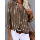 Cotton And Linen Striped Printed Long-sleeved Blouse